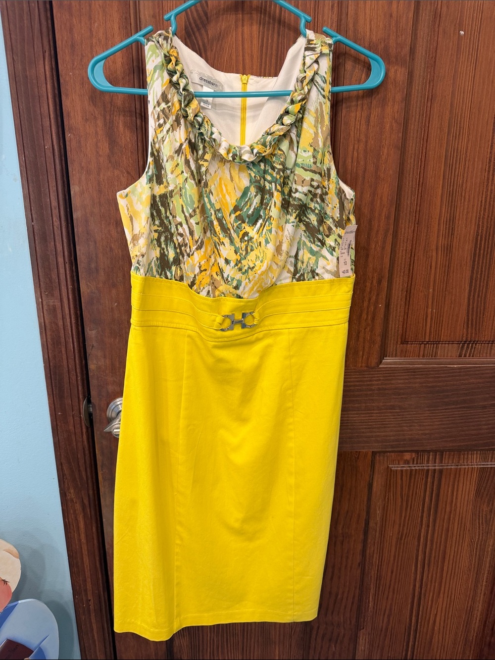dressbarn Yellow and Multicolor Sleeveless Midi Dress